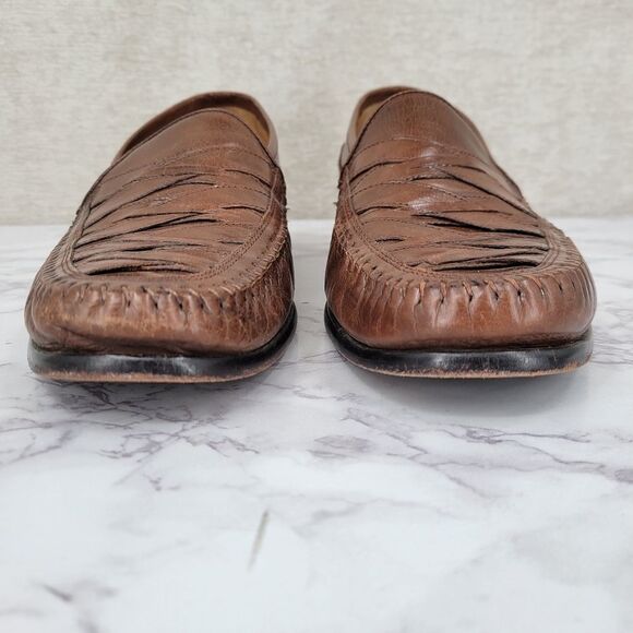 Brass Boot Walking Gloves Brown Basket Woven Leather Loafers Size 10 M Vintage main image 10